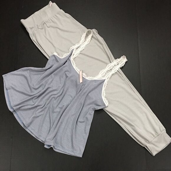 Victoria’s Secret Ribbed cami tank & pants pajama set Champagne Large - Picture 2 of 8